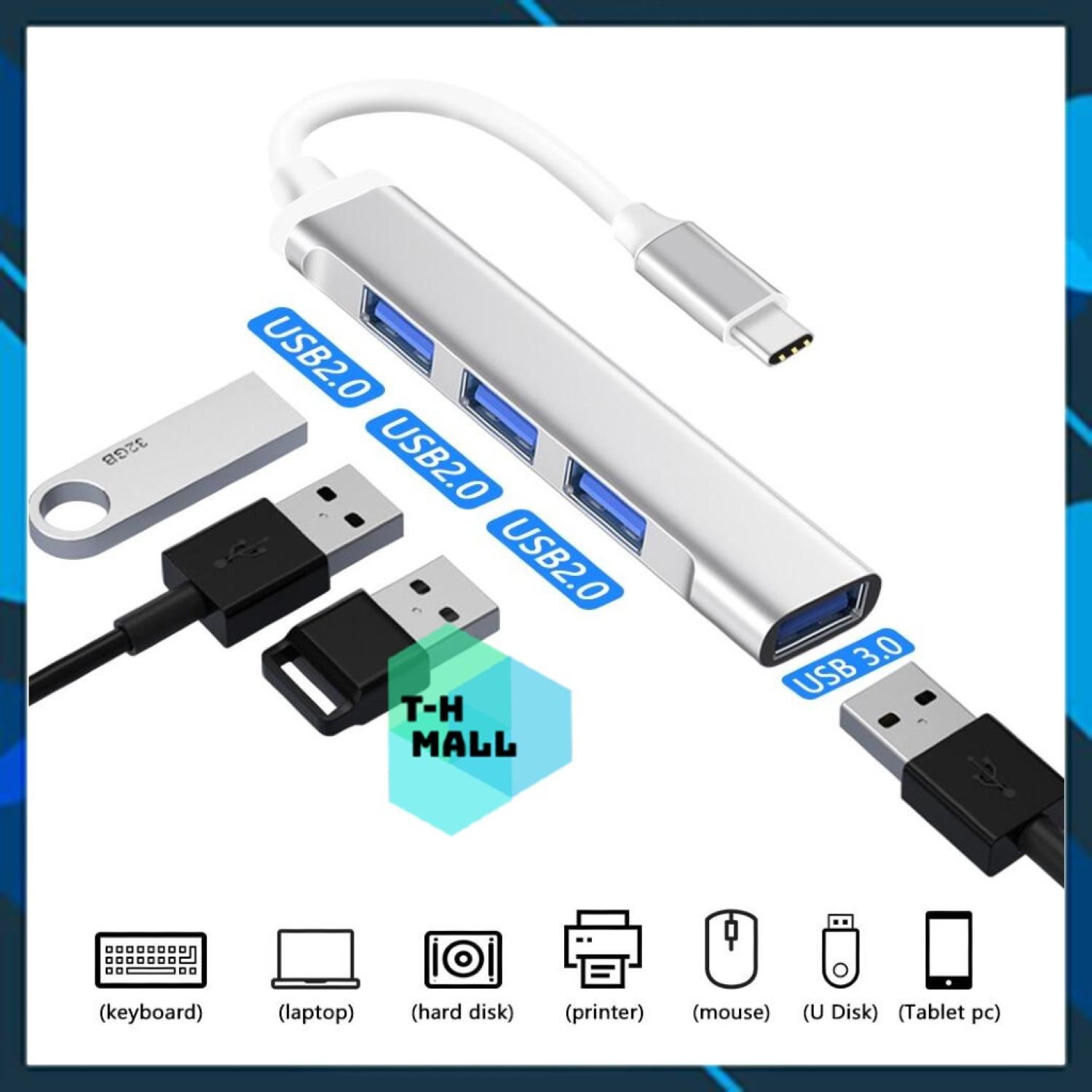 Bảng giá Bộ Chuyển Đổi Hub 4 Trong 1 Loại Type C / USB-A sang 4 Cổng USB 2.0 / USB 3.0 cho laptop Macbook 4 in 1 Phong Vũ