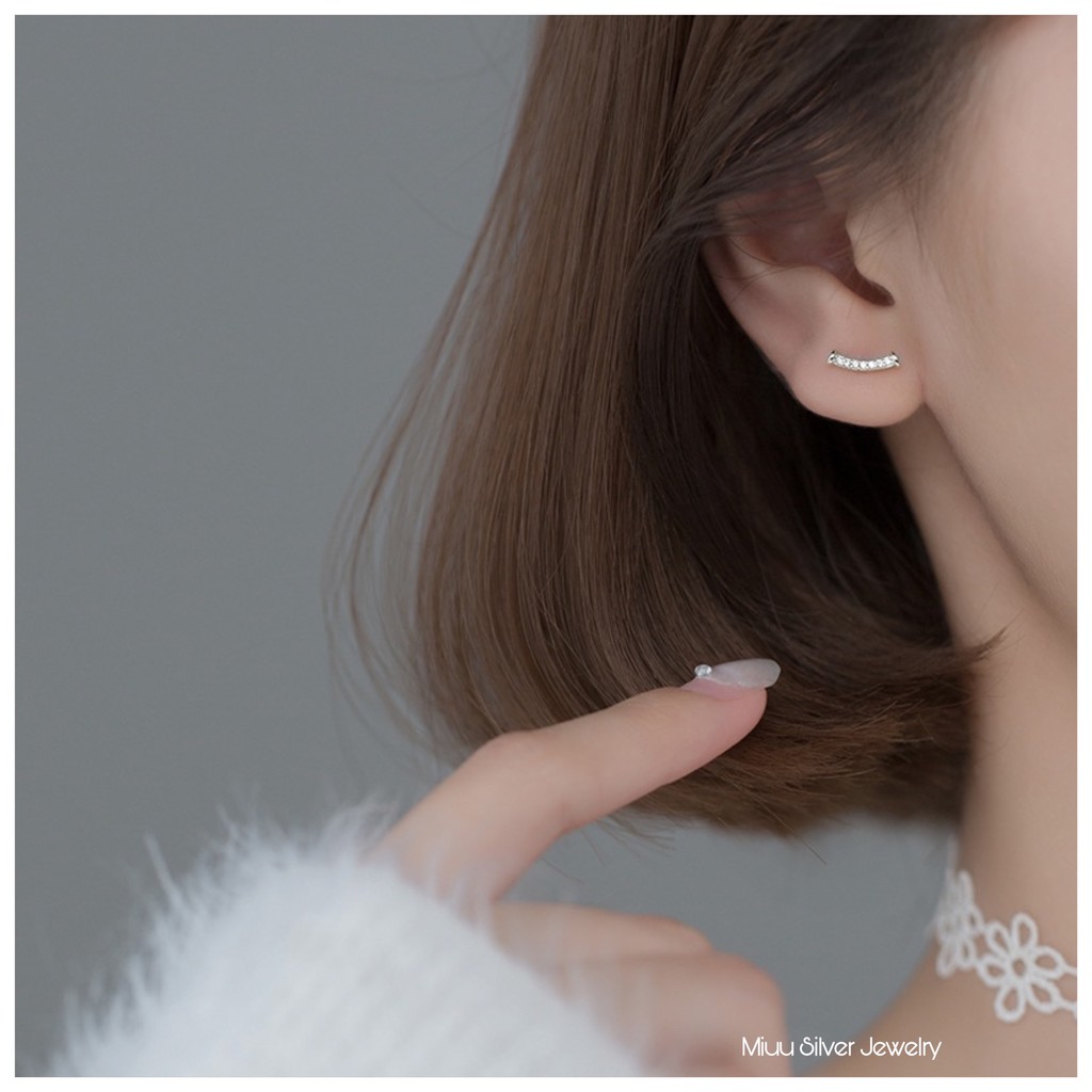 Bông tai bạc Miuu Silver nữ nhỏ đính đá Smile