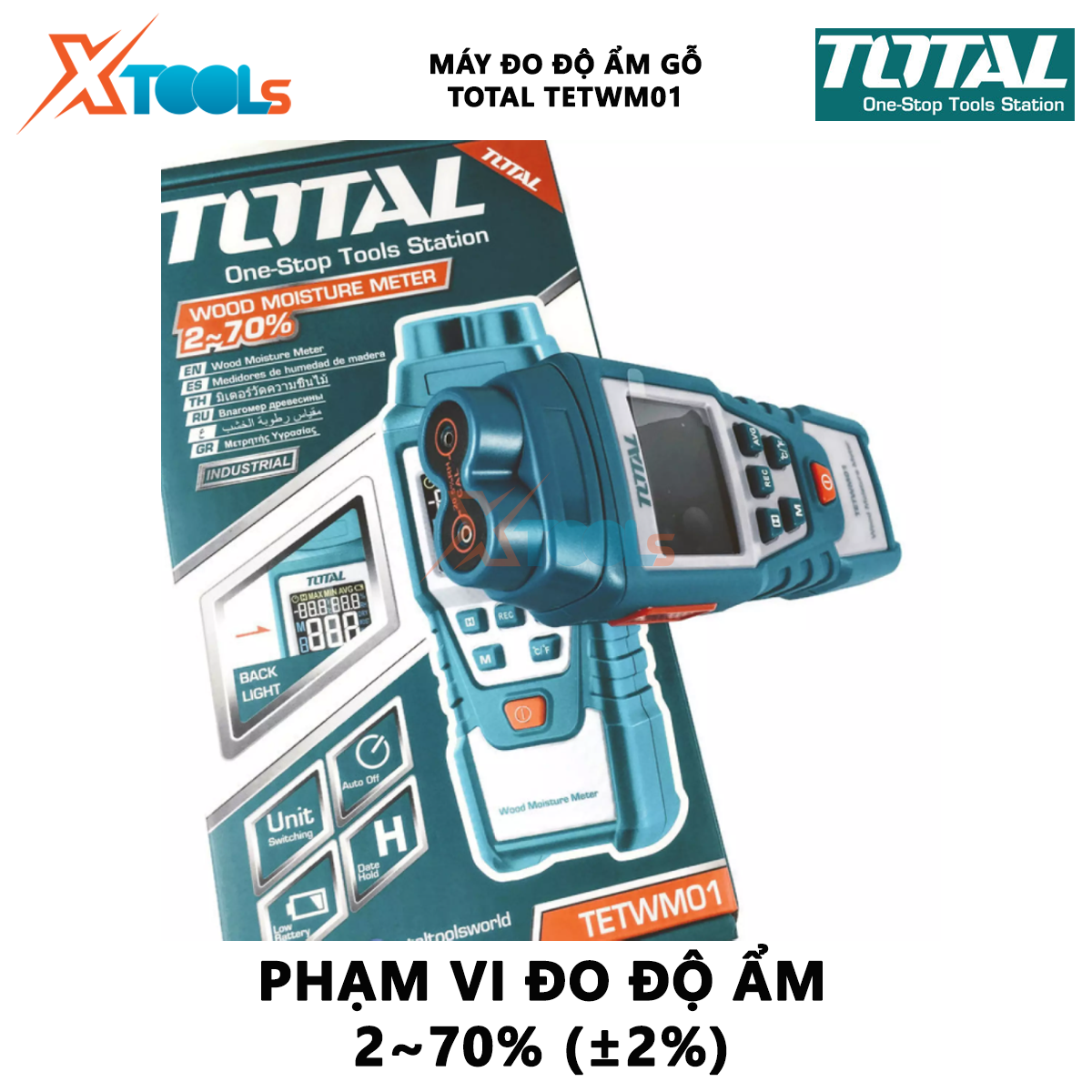 Máy đo độ ẩm gỗ TOTAL TETWM01 | thiết bị kiểm tra độ ẩm Phạm vi đo độ ẩm 2 ~ 70%, Thời gian đáp ứng＜ 1 giây, dùng pin AA đo độ ẩm, hàm lượng nước trong gỗ [CHÍNH HÃNG][XTOOLs]