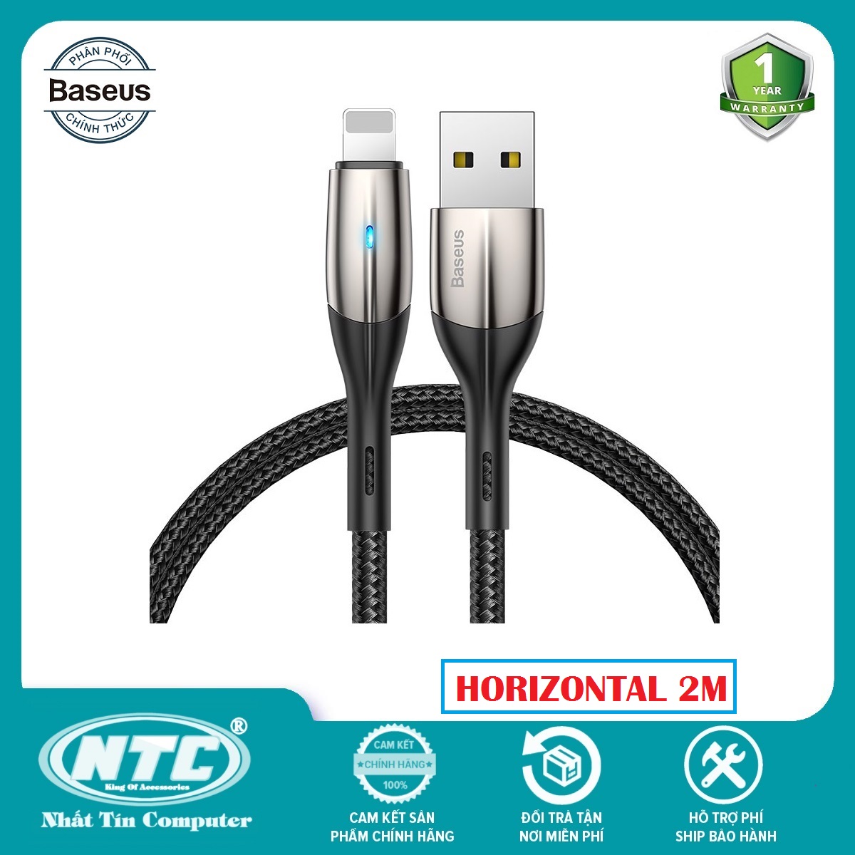 Cáp sạc Và truyền dữ liệu lightning Baseus CALSP-C09 Horizontal dài 2M max 2.4A - Hãng phân phối chính thức - Nhất Tín Computer