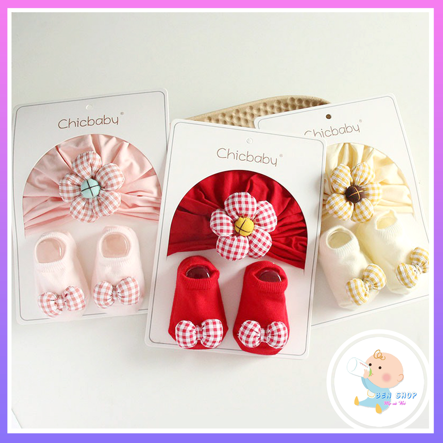 Set Nón turban kèm tất 3D Chicbaby cho bé gái