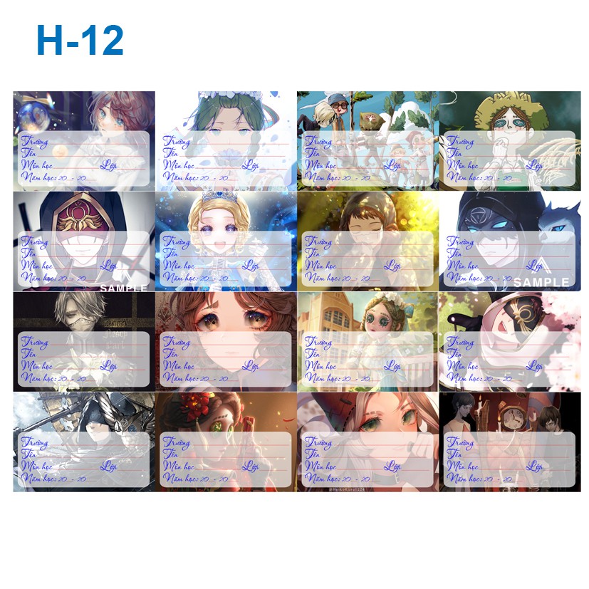 Nhãn vở anime Identity V (1 set 16 cái nhãn vở)