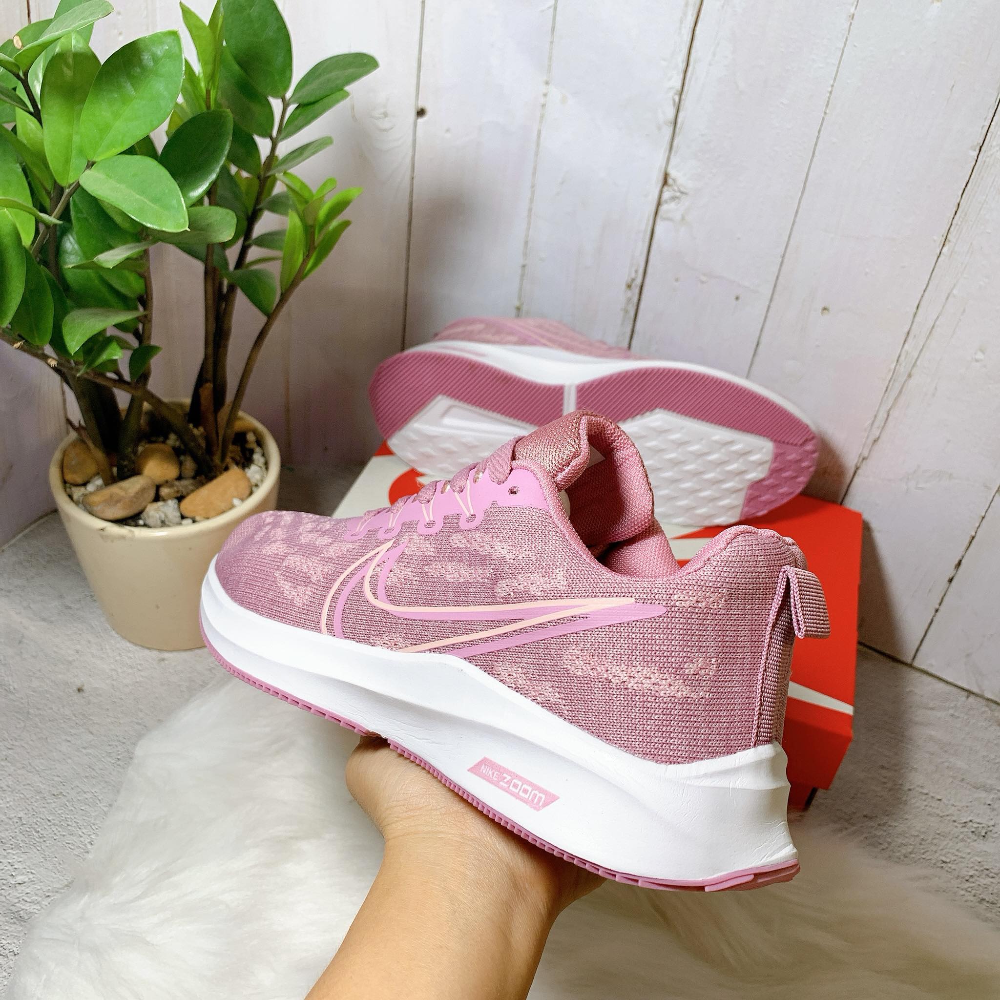 [HCM]Giày sneaker đế cao nữ hồng full - kèm hộp