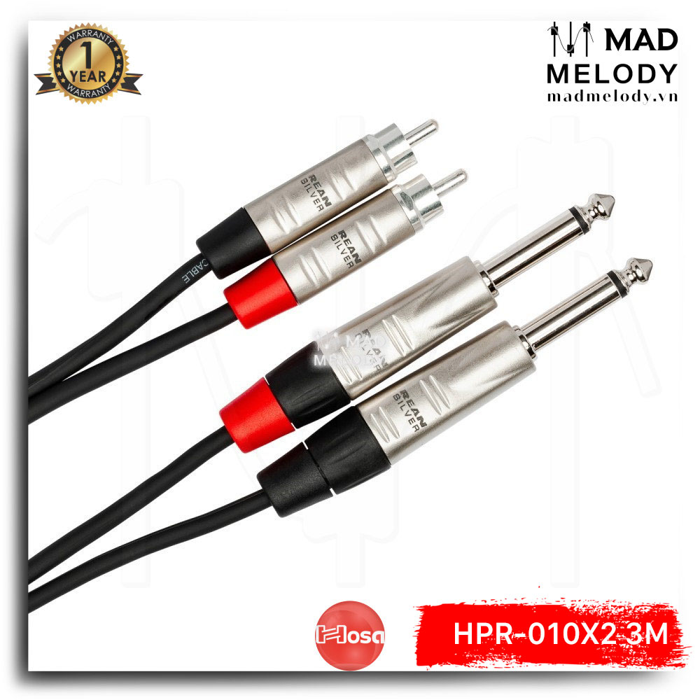 Hosa Pro Stereo Interconnect HPR-010X2 (3m) (REAN 2 1/4in TS - 2RCA) [Dây cáp 6ly bông sen đầu REAN NEW]