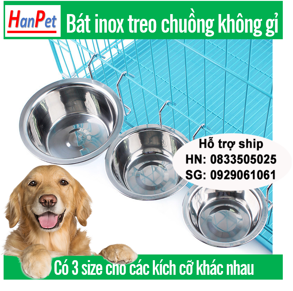Hanpet - – Bát ăn cho chó mèo - Bát inox treo chuồng có giá đỡ ( 3 size NHỎ, TRUNG, LỚN) ( 4711734) chén đựng thức ăn cho thú cưng