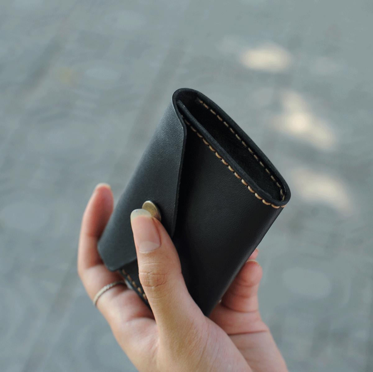 Bóp nữ mini - đồ da thủ công - da bò thật - màu đen SMC020