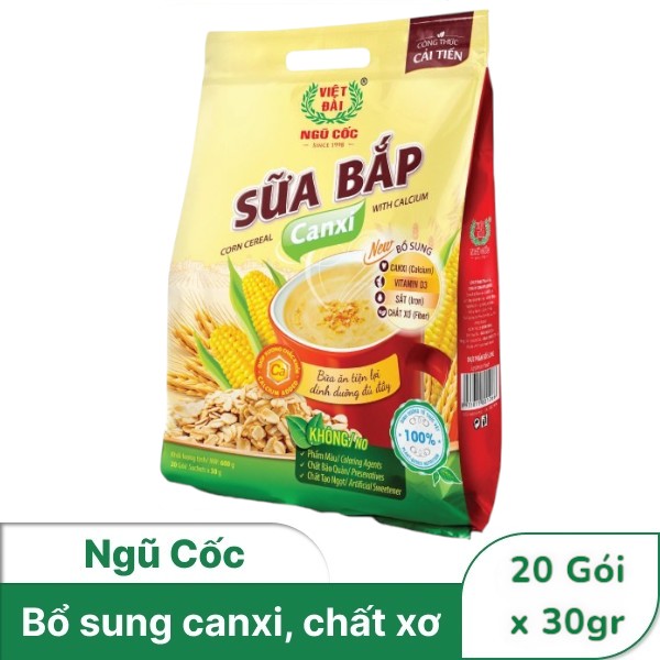 BỘT NGŨ CỐC SỮA BẮP CANXI VIỆT ĐÀI 600GR ( 20 GÓI x 30GR ) 01044