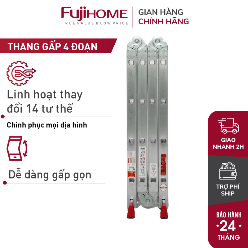 Thang nhôm gấp 4 đoạn 3.4 mét đa năng Nhập Khẩu CN Nhật Bản FUJIHOME ML103N, thang chữ A, M xếp gọn 4 khúc gia đình aluminum ladder  - hàng chính hãng bảo hành 1 năm