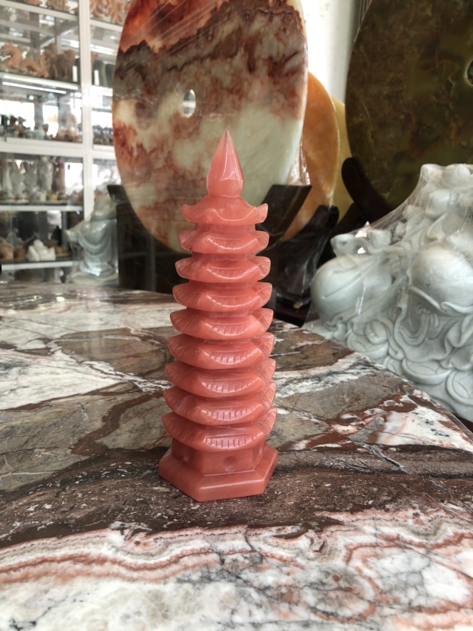 Tháp văn xương đá thạch anh đỏ - Cao 21 cm