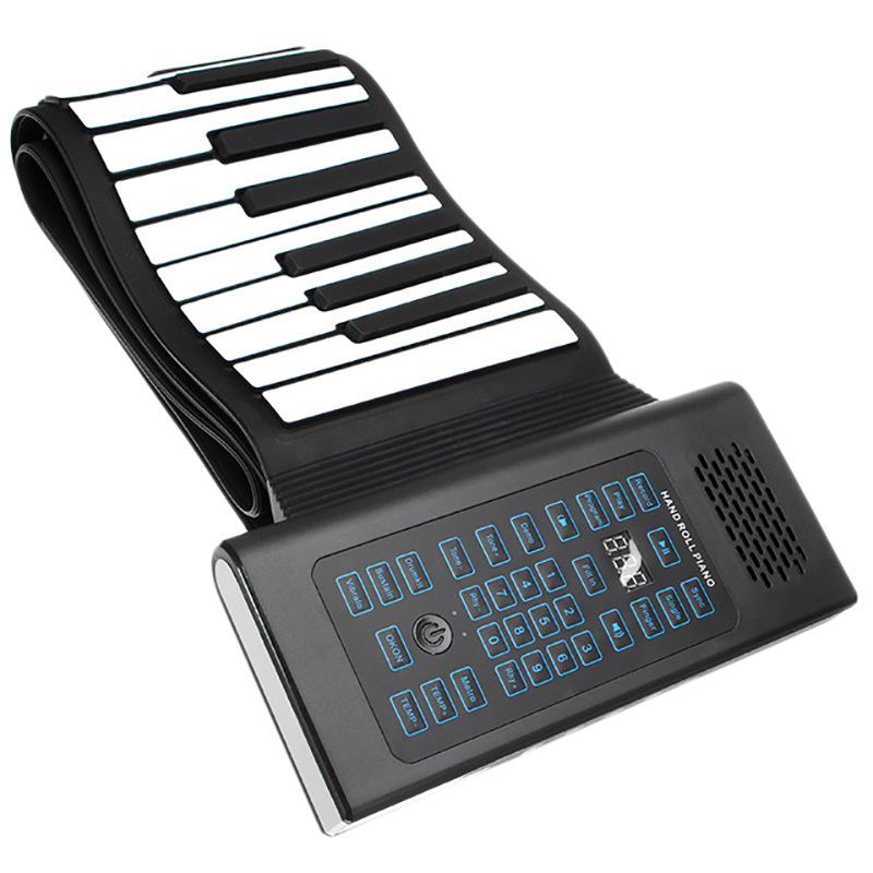Hot 88 Keys Rechargeable Keyboard Roll Up Piano With Microphone Speaker Musical Instrument Electric Accessory Black