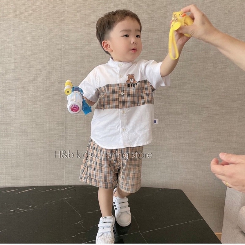 [SET BÉ TRAI] Bộ sơmi đũi phối kẻ BBR bao chất cho bé trai