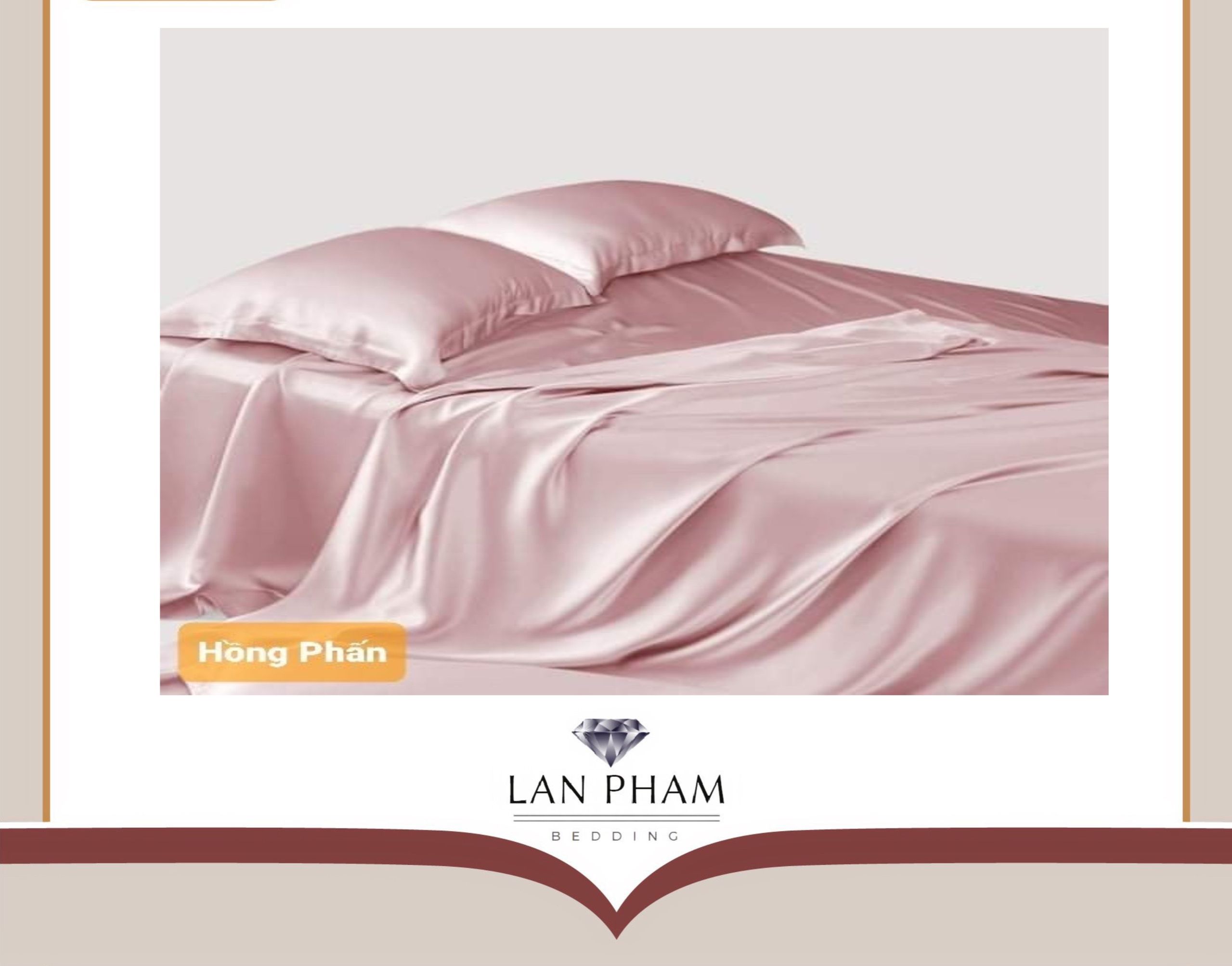 ( Lụa Loại 1) Bộ 5 Món Chăn Ga Gối Phi Lụa Lan Pham Bedding Hàng Loại 1 Mát Mịn - Hồng Phấn