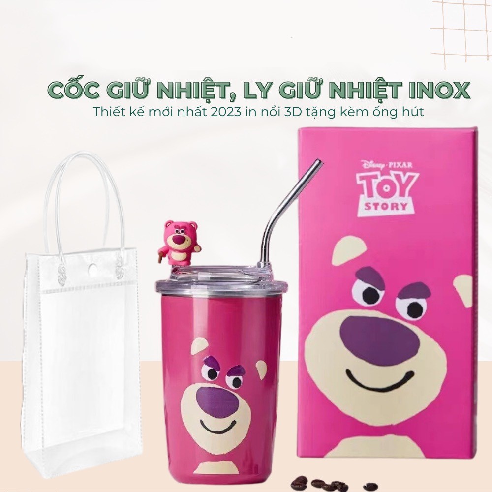 Ly giữ nhiệt gấu dâu Losto TOY STORY lõi inox 304 kèm sticker 3D và ống hút - Bình nước giữ nhiệt gấu dâu Disney, ly giữ nhiệt, ly đựng nước, ly gấu dâu, bình nước, bình đựng nước, bình , ly nước, ly đựng nước giữ nhiệt