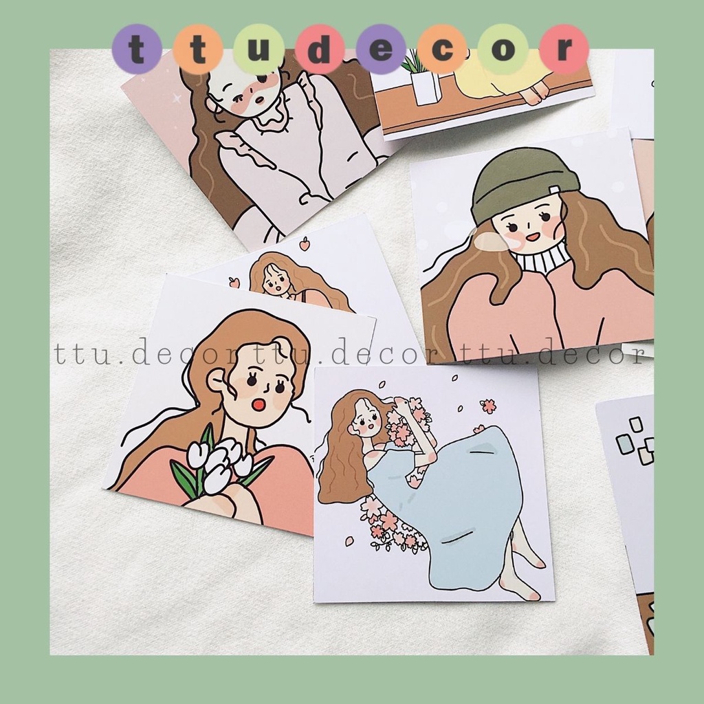 POSTCARD cô gái set 9 tấm decor trang trí - ttu.decor