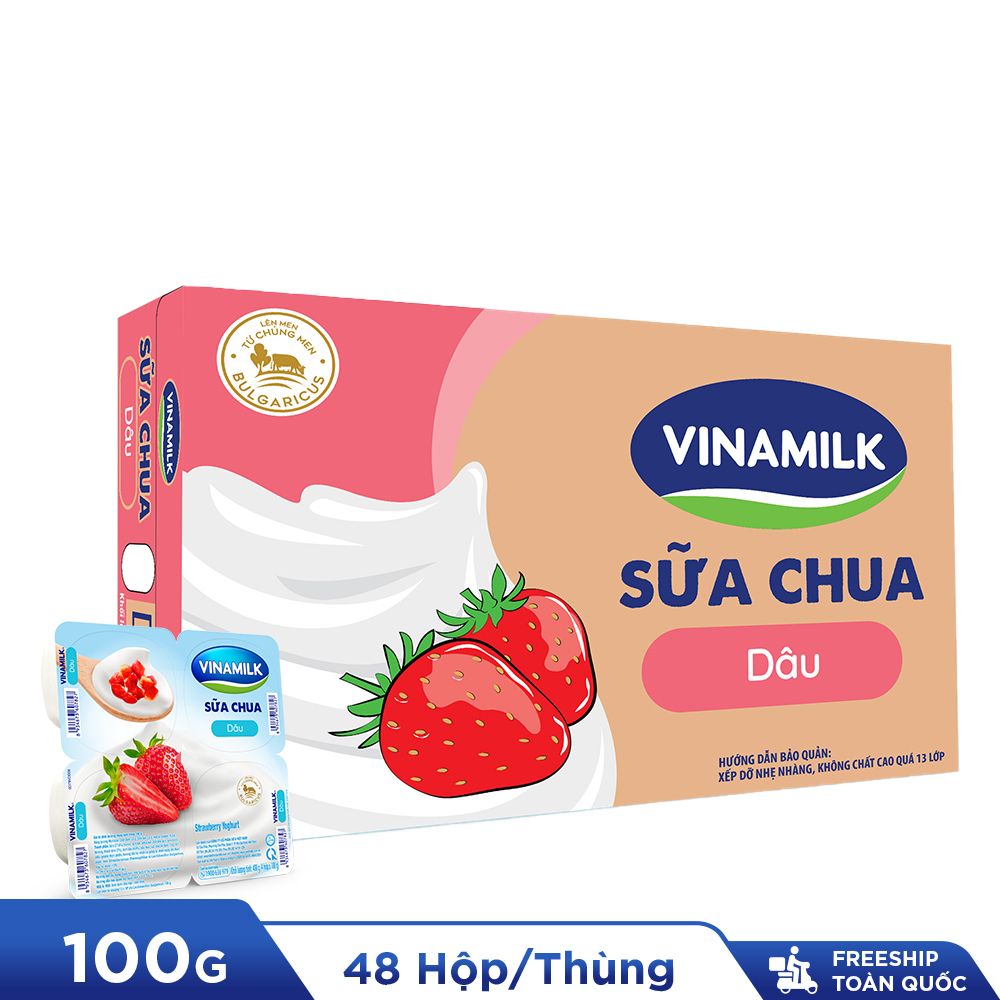 FREESHIP Toàn Quốc Thùng 48 hộp Sữa chua ăn Vinamilk Dâu - Yaourt 100g