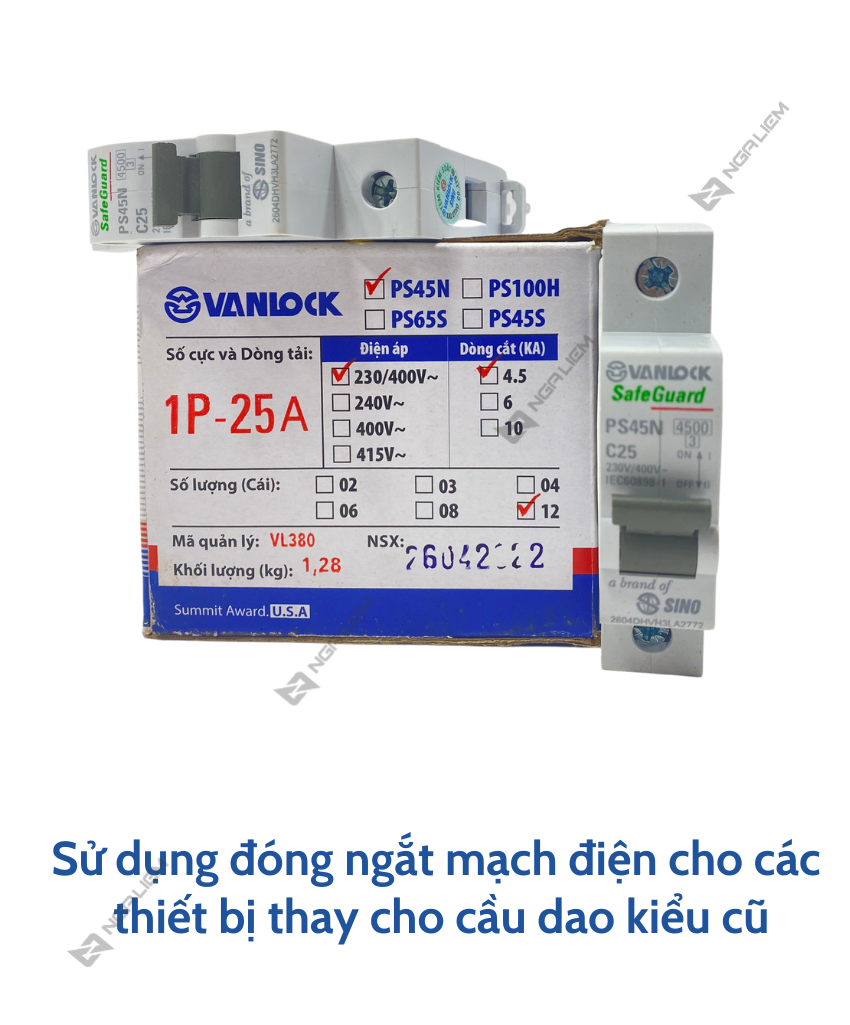 CB 1 Tép SINO (10A, 16A, 20A, 25A, 32A, 40A, 63A) PS45N - 1 Cực