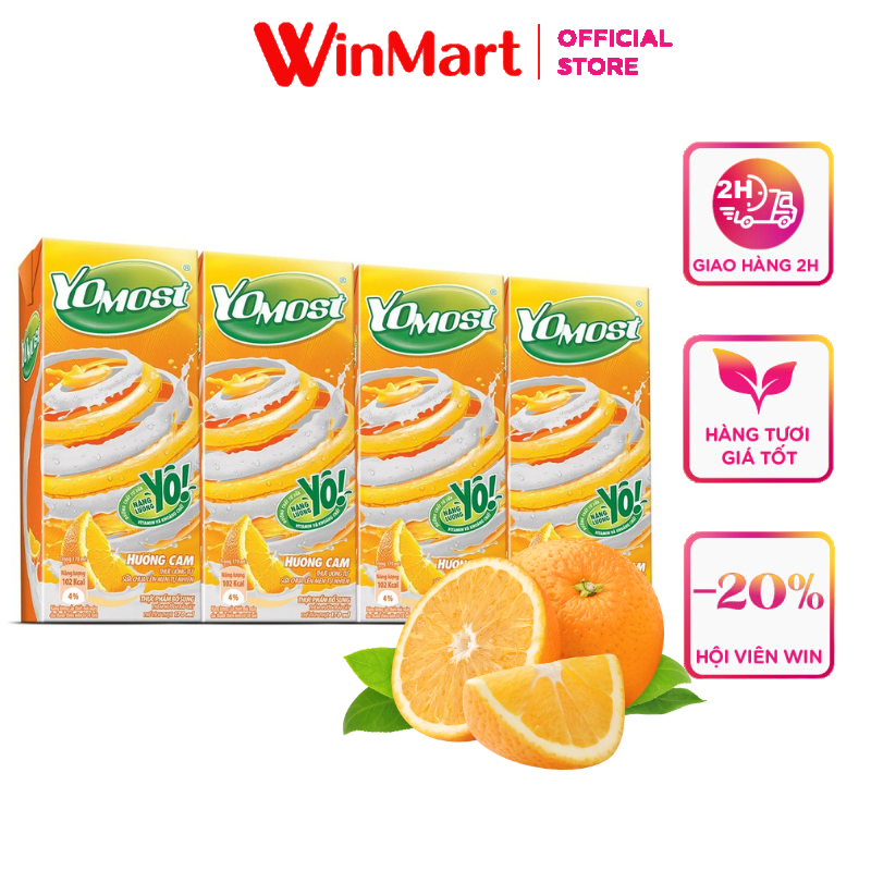 [Siêu thị WinMart] - Sữa chua uống vị cam YoMost lốc 4 hộp x 170ml