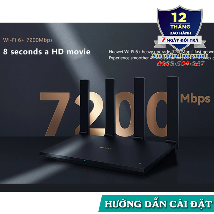 Bộ phát Wifi Router Huawei AX6 băng tần kép - Wifi 6 + 7200Mbps - hỗ trợ Mesh - kết nối 248 thiết bị