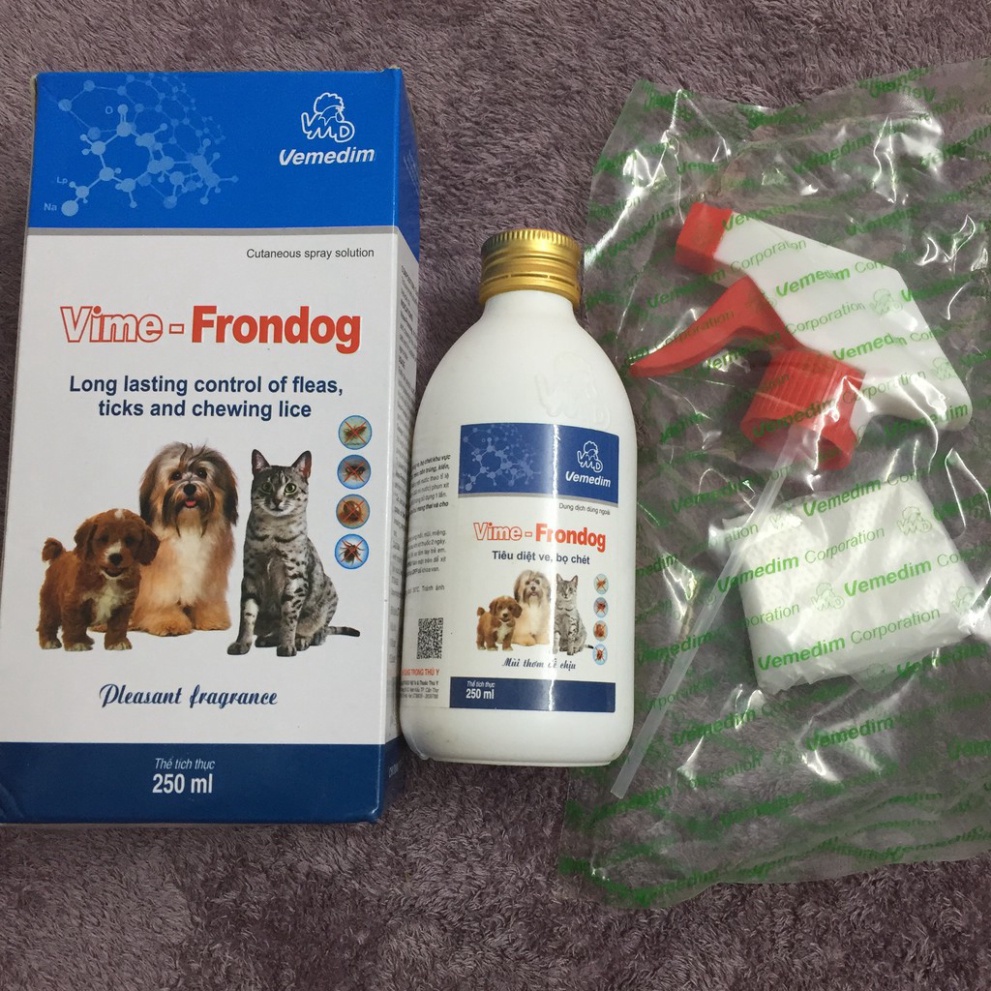 Lọ Xịt Ve Bọ Chét Rận Cho Chó Mèo Vime-Frondog - Dung Dịch Loại Bỏ Ve Bọ Chét Rận Cho Chó Mèo Vime-Frondog