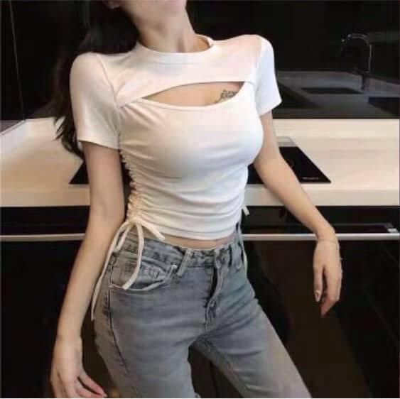 Áo lụa Croptop rút dây khoét ngực style TTKX0108