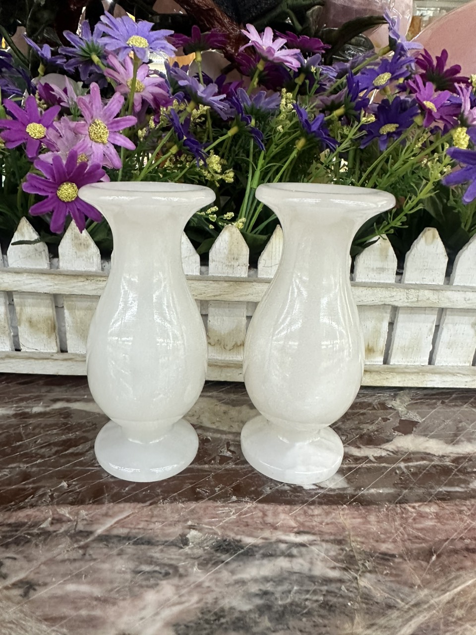 Cặp Lục Bình, Lọ Hoa phong thủy đá ngọc Onyx trắng - Cao 11cm