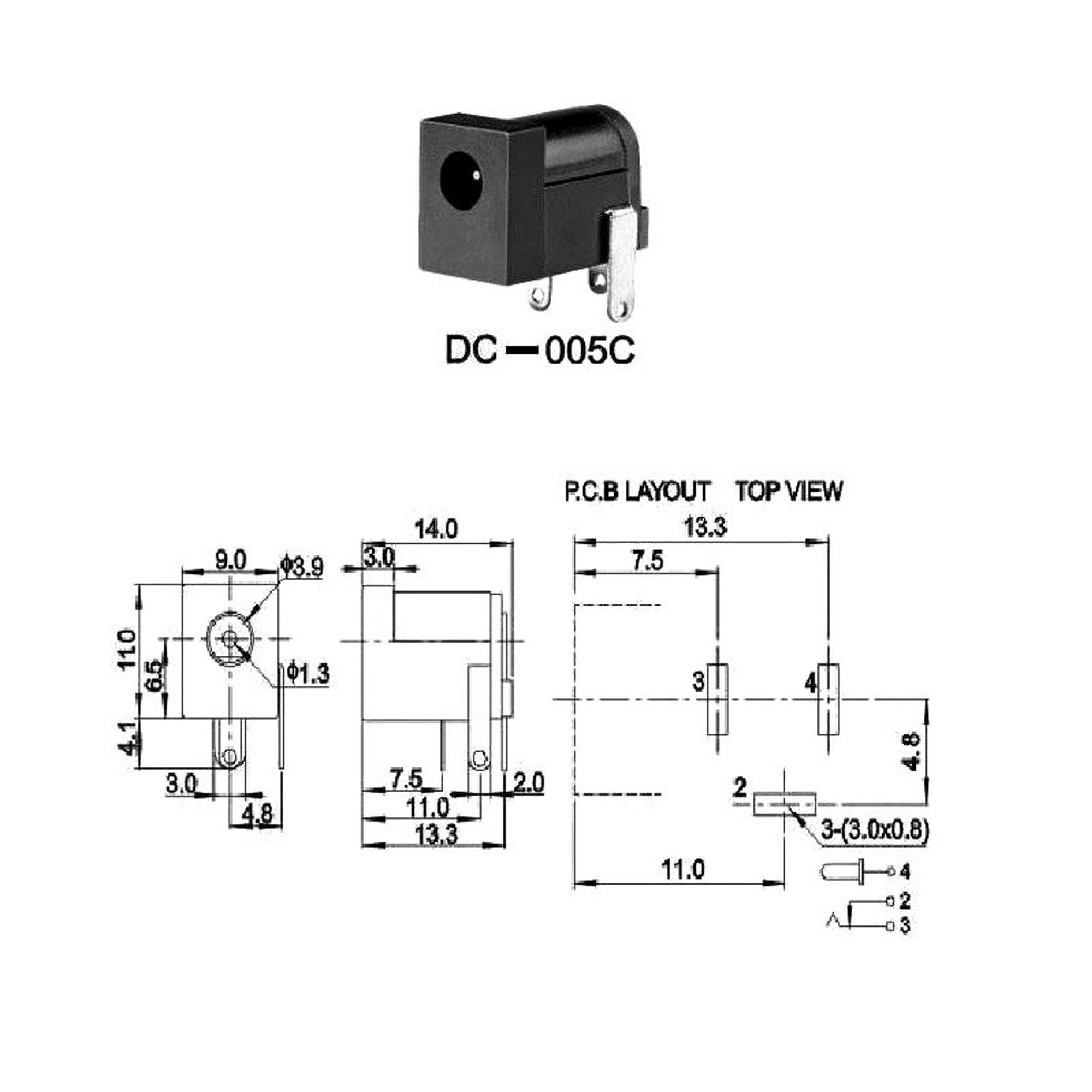 Jack DC cái 3.5x1.3 mm, jack cắm nguồn DC005C