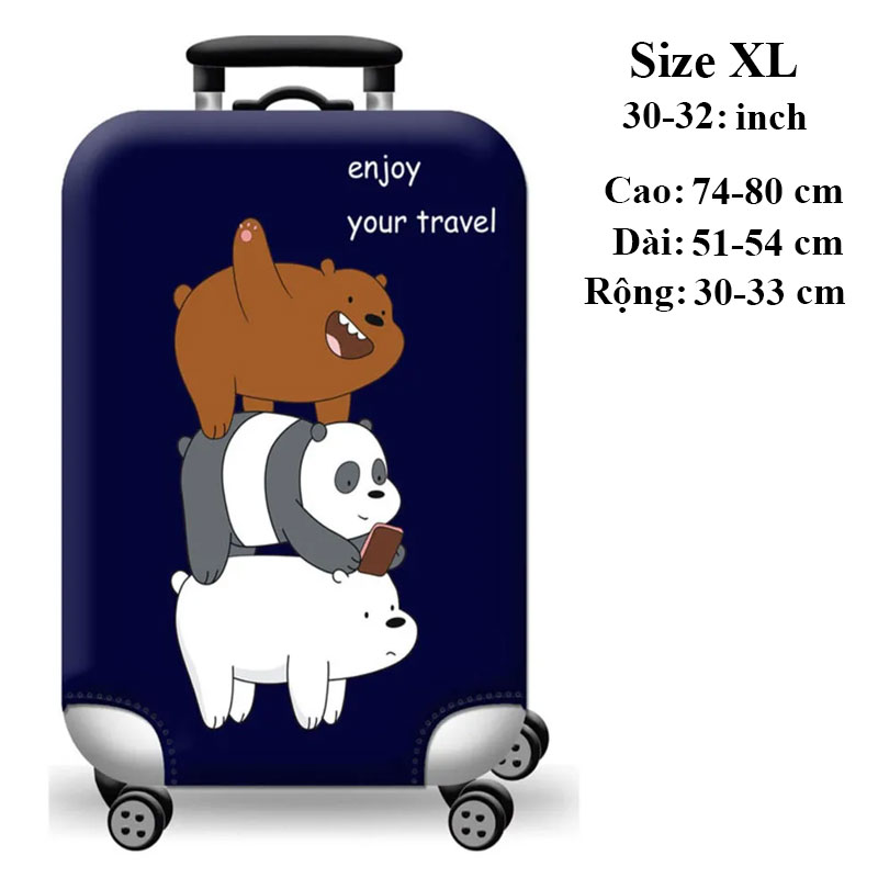 Túi bọc bảo vệ vali -áo vỏ bọc vali - 3 con gấu xanh h92 size s m l xl hpvalioem