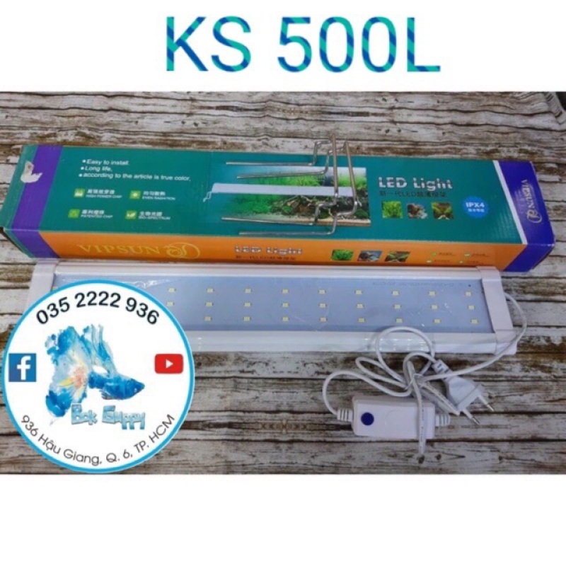 Đèn LED máng VipSun KS 500L Ánh Sáng TRẮNG cho hồ cá, hồ thủy sinh size 50-60cm