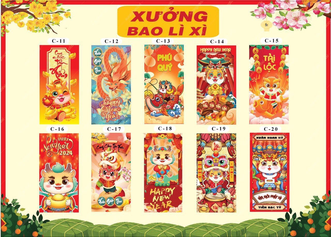 Combo 100 bao lì xì tết 2024 mẫu mới siêu đẹp