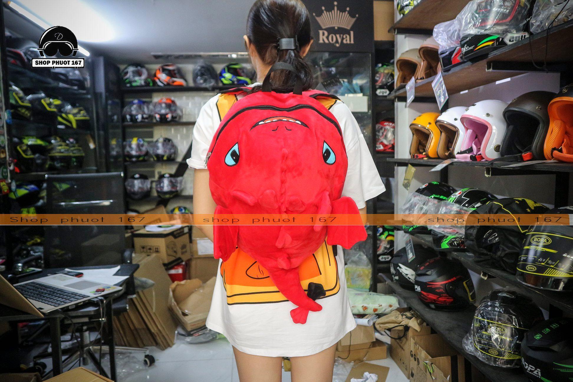 Balo Con Rồng màu Đỏ loại lớn vải nhung, bảo hành 12 tháng