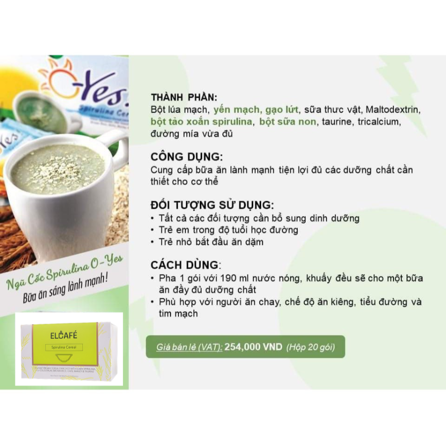 [  ] Bột ngũ cốc ElCafe Spirulina Cereal - 20 GÓI/HỘP