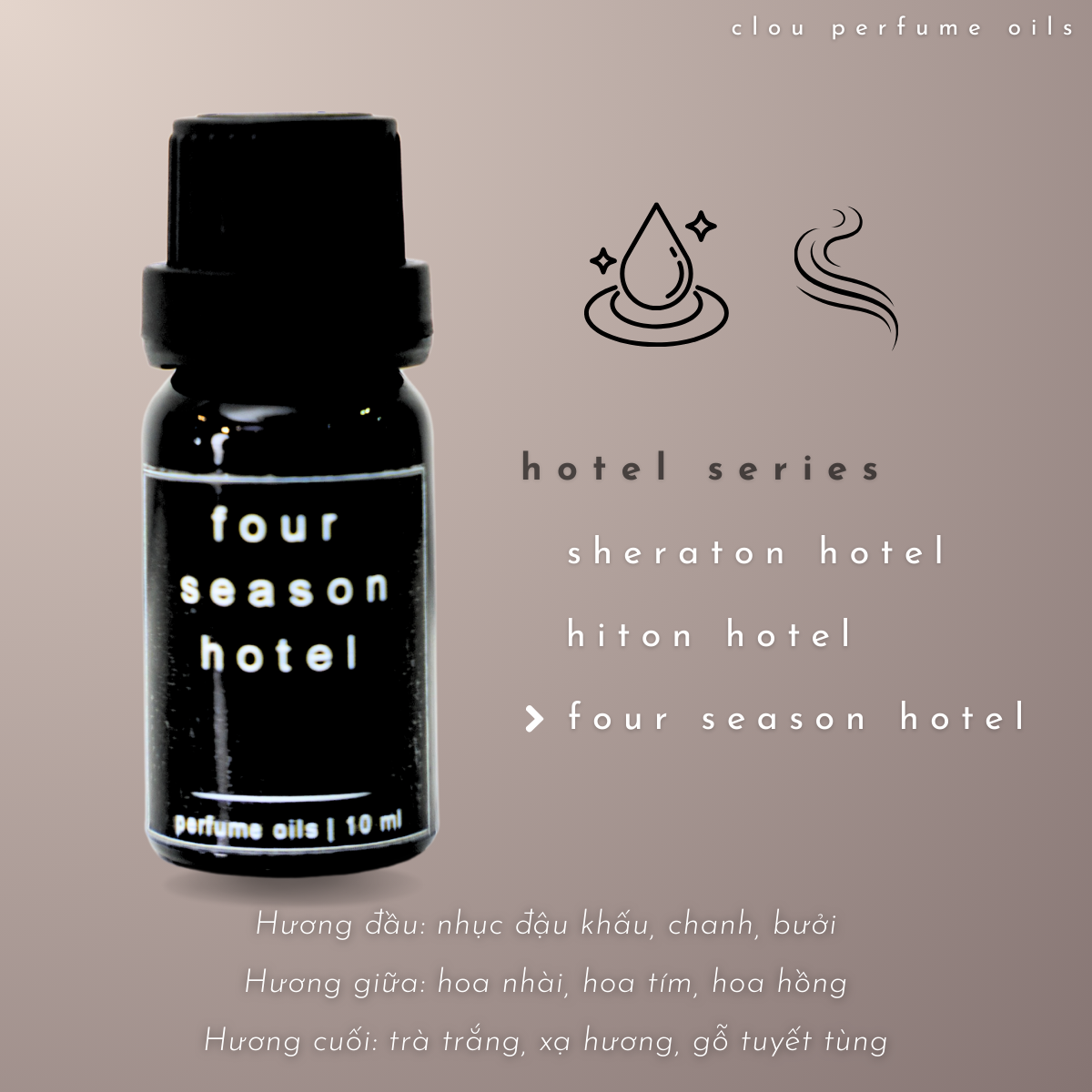 Tinh Dầu & Nước Hoa Thơm Phòng Khách Sạn HILTON, SHERATON, FOUR SEASONS Cao Cấp - CLOU perfume