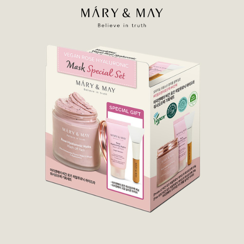 Set mặt nạ đất sét cấp ẩm Vegan Rose Hyaluronic Mask ( 125g +30g)