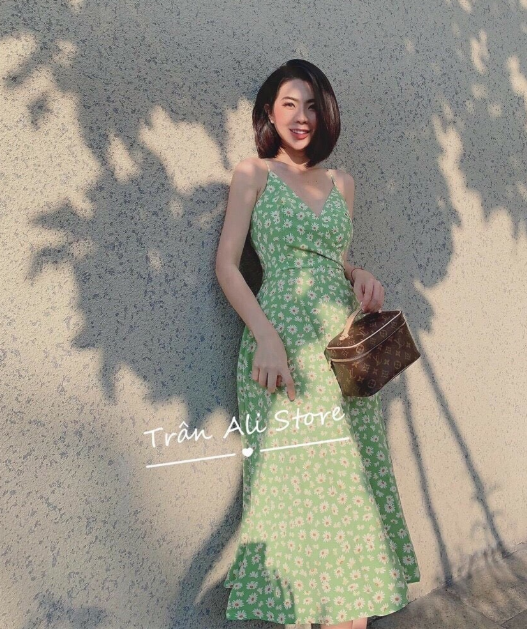 [HCM]Đầm maxi hai dây cúc họa mi cột nơ lưng cực đẹp