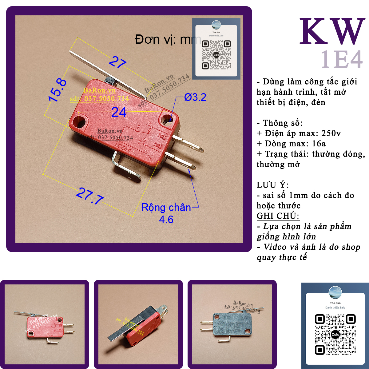 Công tắc hành trình 16A/125V /250v có con lăn