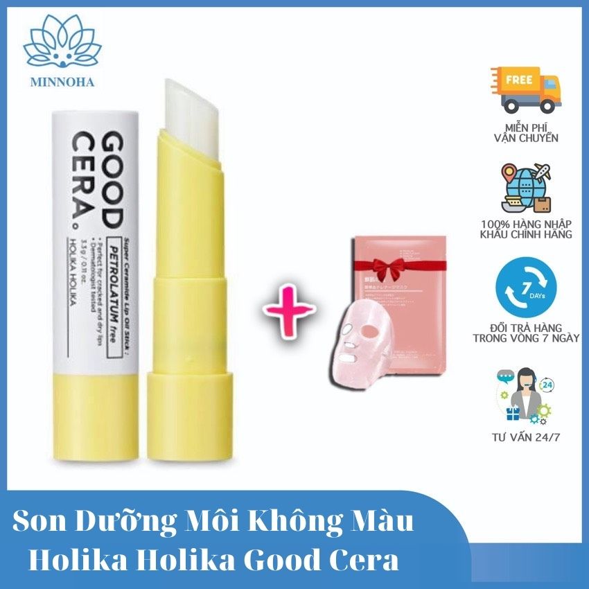 [Freeship+Quà]SON DƯỠNG MÔI KO MÀU Holika Holika Good Cera Super Ceramide chứa Keratin giúp dưỡng ẩm và nhanh chóng làm dịu môi đang nứt nẻ Minnoha Store