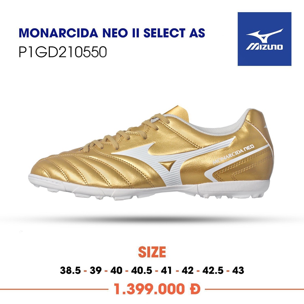 CHÍNH HÃNG Giày bóng đá Mizuno Monarcida Neo 2 II Select As màu vàng đồng
