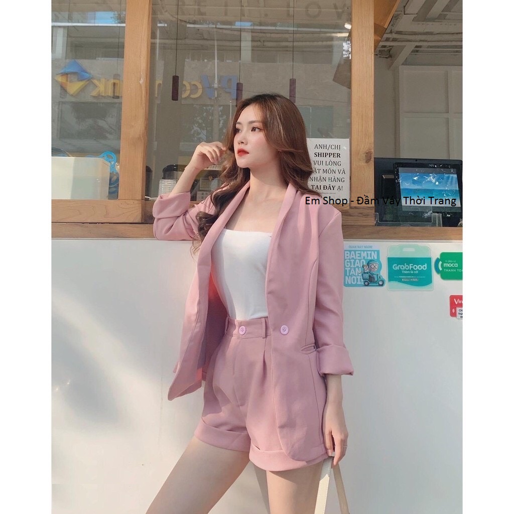 Set Vest Nữ Ngắn Màu Hồng Đầy Cá tính
