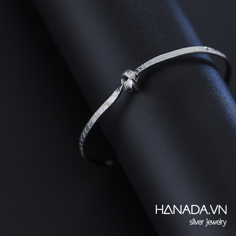 [ LAZXuhuong02 giảm 25K /199K] Kiềng Tay Bạc Cao Cấp Hanada Nút Xoắn Da Rạn W01 1