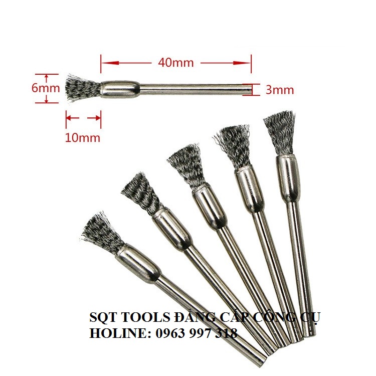 Bộ 9 chổi đồng đánh gỉ mini trục 3.17mm