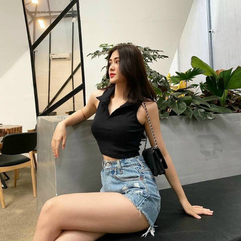 Áo Sát Nách Ba lỗ Cổ Bẻ Croptop Chuẩn Đẹp