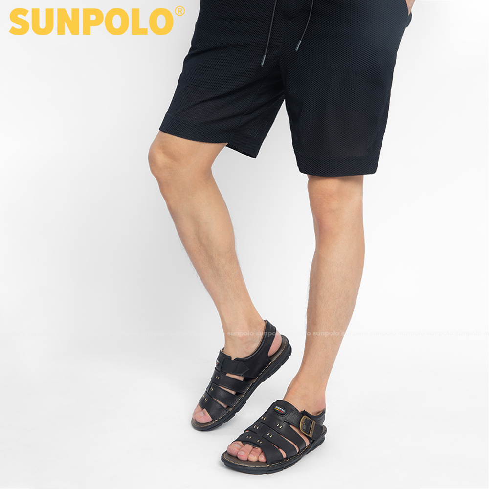 Men Leather SUNPOLO Sandals SDA006 (black)