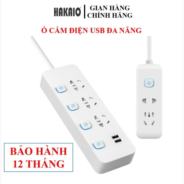 Bảng giá Ổ cắm điện đa năng HAKAIO thông minh Đèn LED và cổng USB 5v sạc nhanh chịu tải 2500W bảo hành 12 tháng