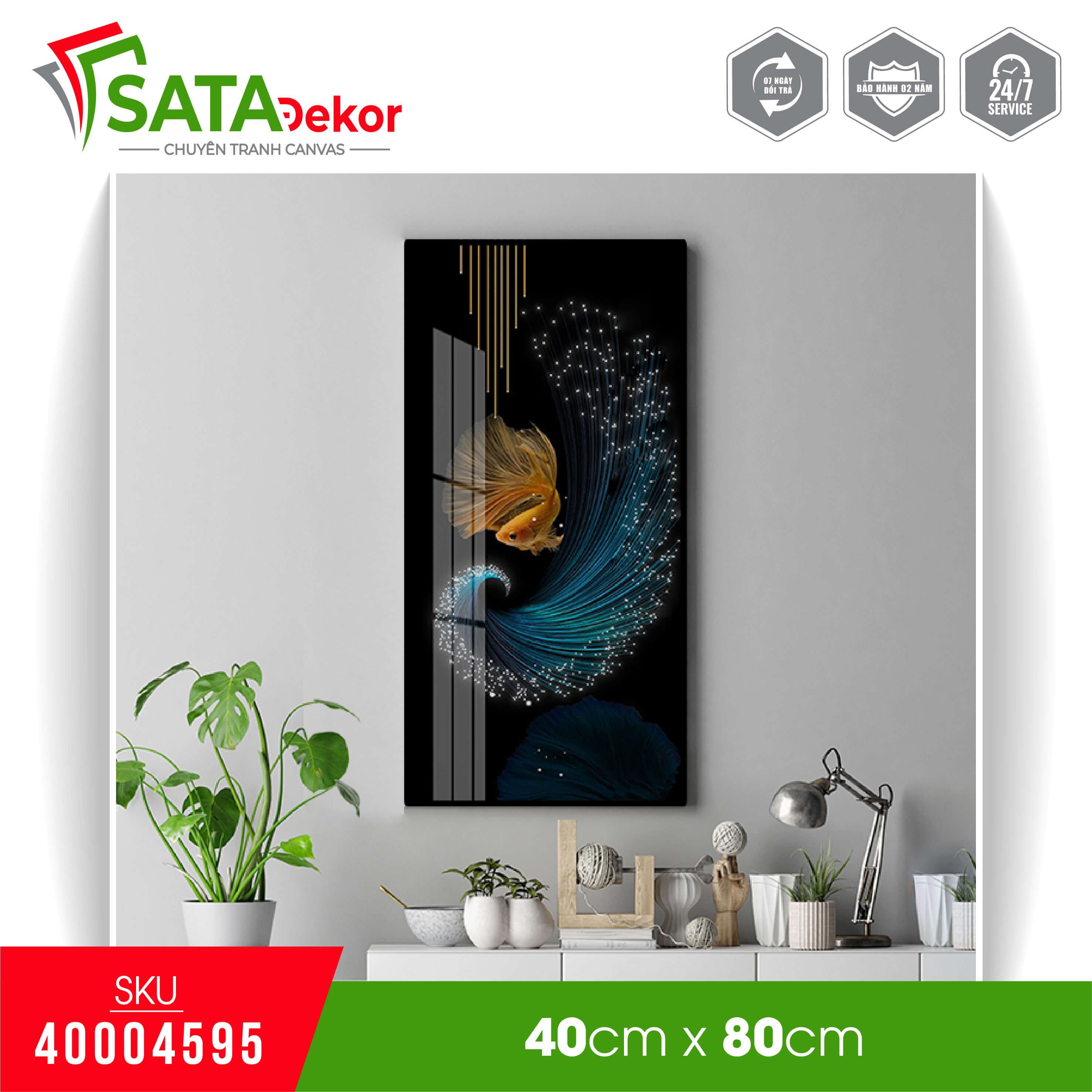 Tranh canvas treo tường cá beta 3d