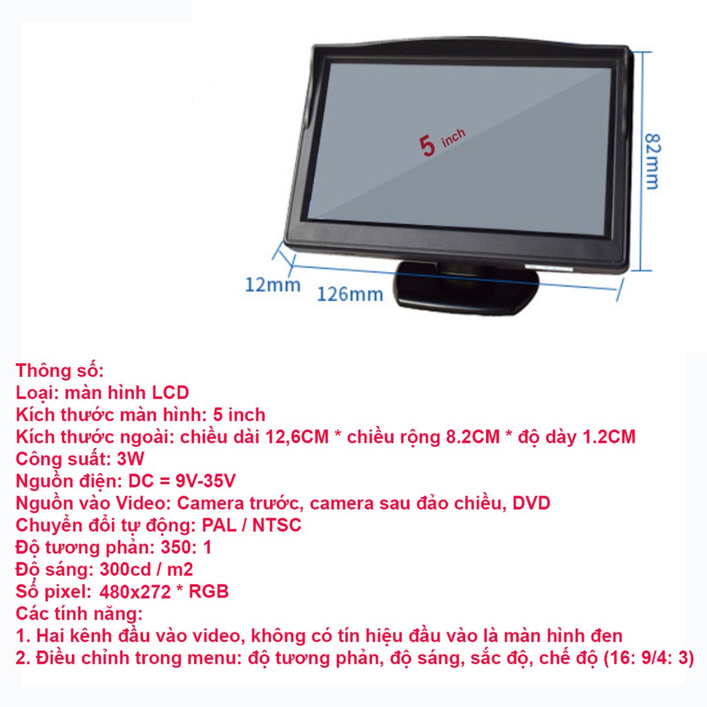Màn hình LCD Màn hình LCD 4.3inch5 inch7inch HD kỹ thuật số Xe DVD VCD Màn hình hiển thị hai chiều Camera hiển thị ngược