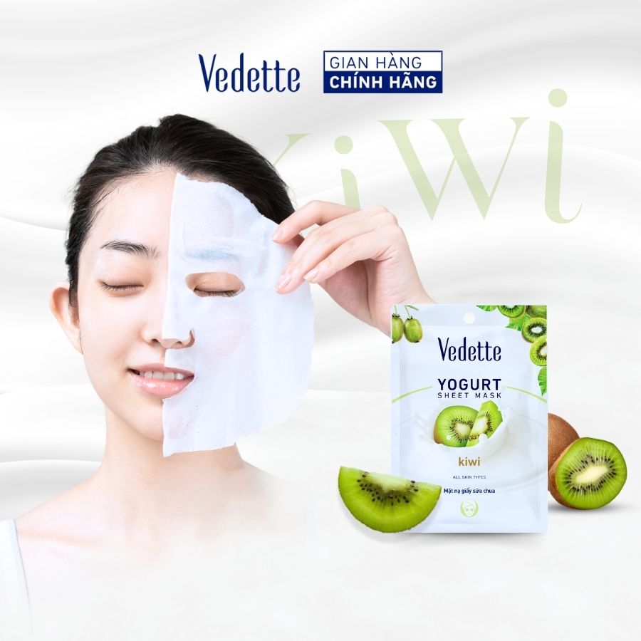 Mặt nạ giấy sữa chua Vedette Kiwi 22ml dưỡng ẩm, củng cố hàng rào bảo vệ da