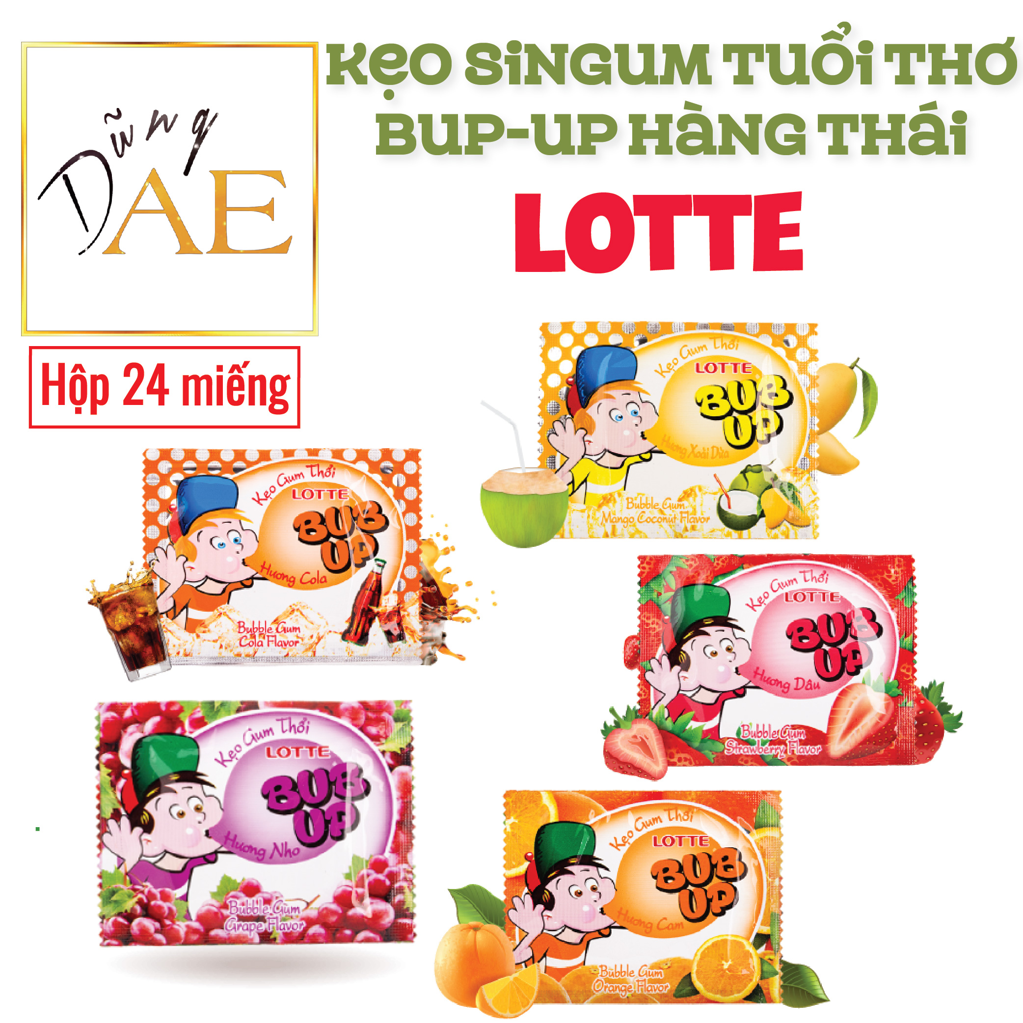 Kẹo singum bubup tuổi thơ hàng thái lan - lotte bubup bubble gum 24 miếng