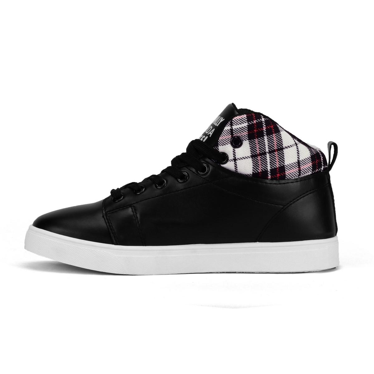 Giày Sneaker Thời Trang Gót Caro Cổ Cao Màu Đen