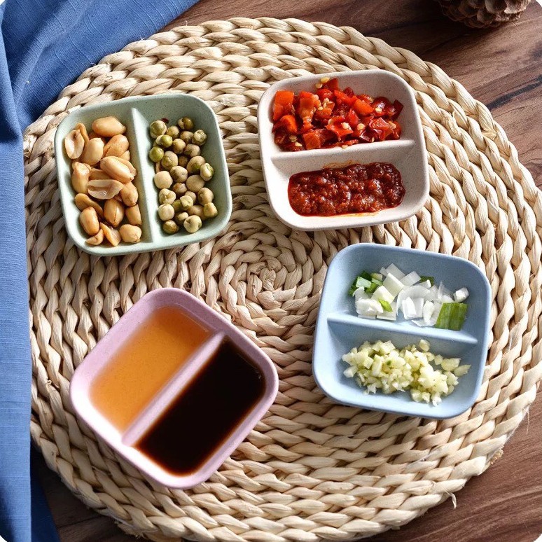 Đĩa đựng gia vị 2 ngăn bằng lúa mạch (đựng gia vị, nước chấm)