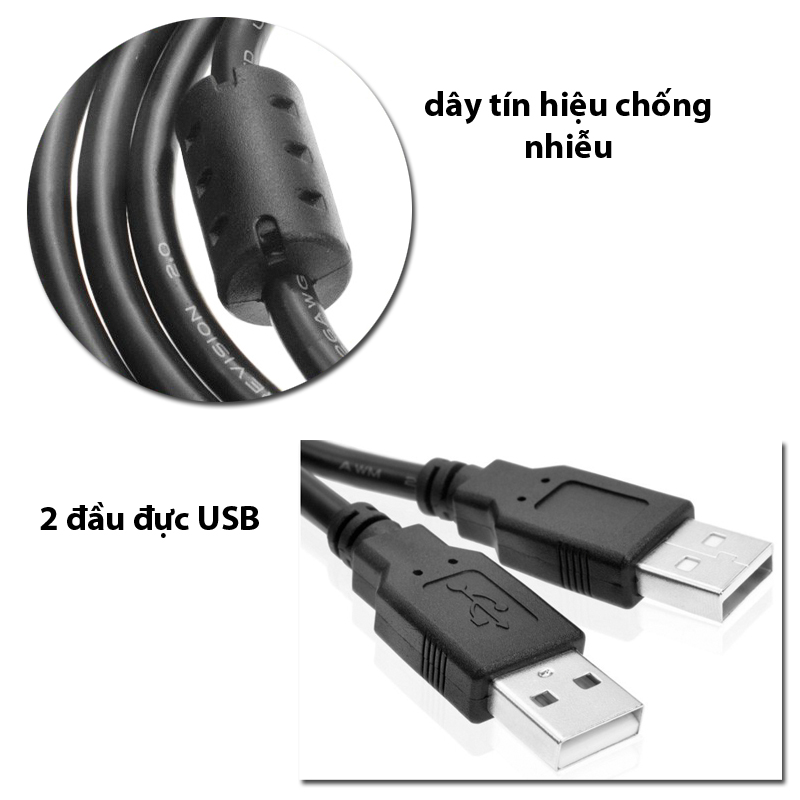 (HCM)Dây 2 đầu USB đực dài 1m5 mét dây usb 2 đầu - Đen